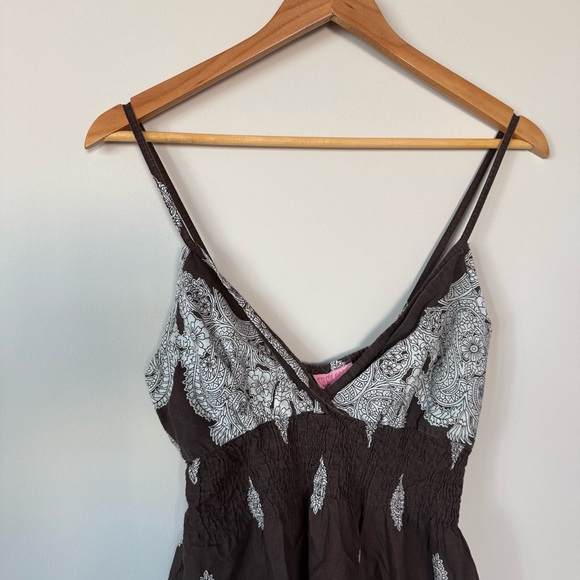 Shes Cool Vintage VTG Y2K Paisley Print Brown Summer Boho Mini Knee Length Dress - Picture 5 of 13